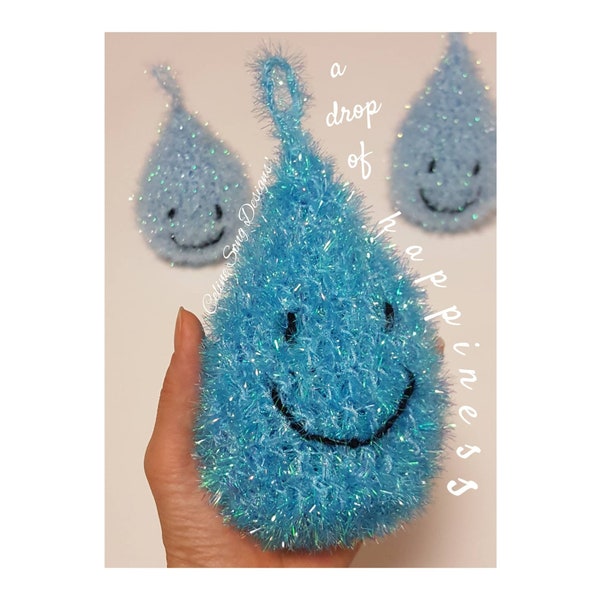 Water Droplet Scrubbie Crochet Pattern - simple raindrop scrubby pdf pattern, juice drops, coffee drops, teardrops, splash