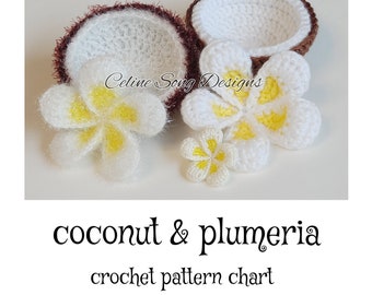 Coconut and Plumeria Crochet Pattern Chart - diy PDF crochet - tropical scrubby pattern - summer hairpin pattern