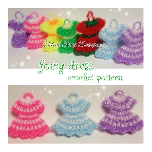 Dress Crochet - Fairy Dress Crochet PDF Pattern for Scrubby, or Decoration - diy Tinkerbell's dress crochet