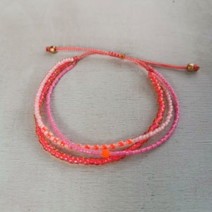 ARMBAND dreireihig Boho Glasperlen Seed Beads rosa pink neon orange Bild 2