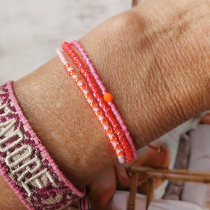 ARMBAND dreireihig Boho Glasperlen Seed Beads rosa pink neon orange Bild 6