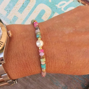 Bracelet *Boho chic* Summertime - freshwater pearl - semi-precious stones - glass beads - colorful