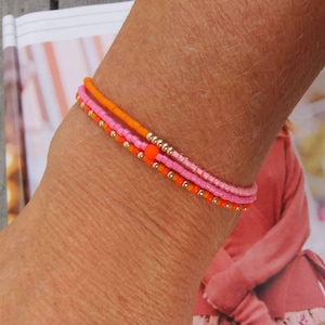 ARMBAND dreireihig Boho Miyuki Glasperlen orange pink rosa Bild 1