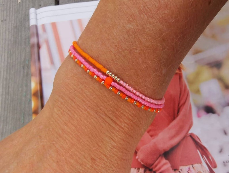 ARMBAND dreireihig Boho Miyuki Glasperlen orange pink rosa Bild 1