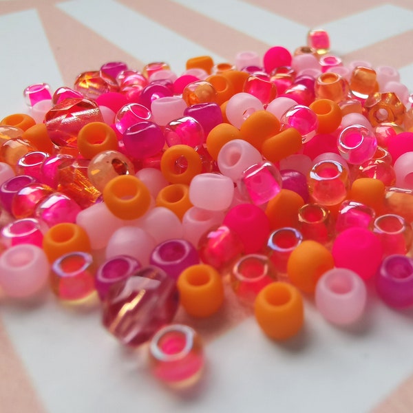 Toho Seed Beads - Matubo - neon - 15g - 'pink orange' - charmone special Mix - Glasperlen Mischung