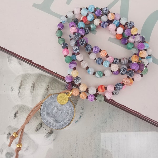 Kette - Buddha  - Achat - Boho - bunt - mala