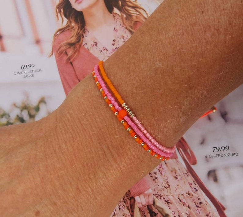 ARMBAND dreireihig Boho Miyuki Glasperlen orange pink rosa Bild 3