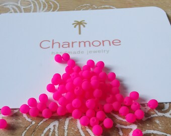 50 x runde GLASPERLEN matt neon pink 3mm