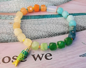 Armband - Halbedelsteine - orange - gelb - grün - türkis