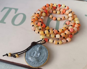 Kette - Buddha  - Achat - Boho - orange - mala