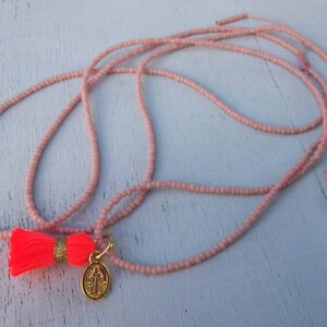 Necklace - delicate - hippie - boho - neon - pink