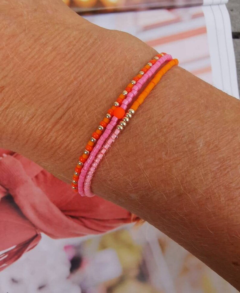 ARMBAND dreireihig Boho Miyuki Glasperlen orange pink rosa Bild 2