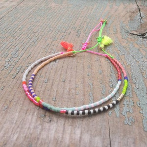 Bracelet - Perles Miyuki - Pompon - Néon - Délicat