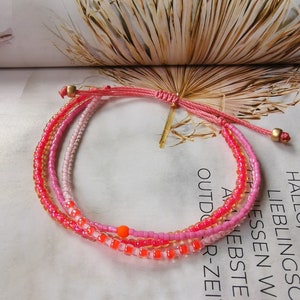 ARMBAND dreireihig Boho Glasperlen Seed Beads rosa pink neon orange Bild 3