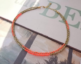 Choker - kurz Kette - neon orange - khaki