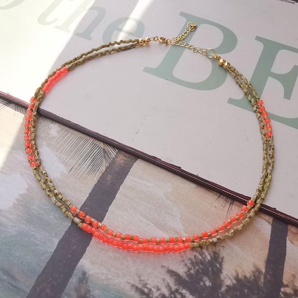 Choker - kurz Kette - neon orange - khaki