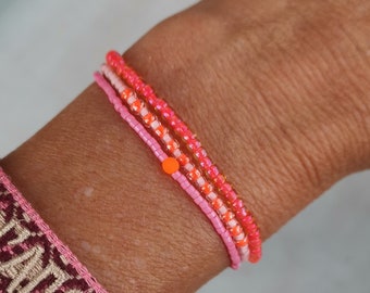 ARMBAND dreireihig Boho - Glasperlen Seed Beads - rosa - pink - neon orange