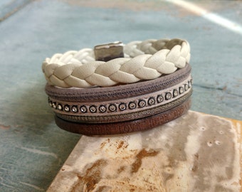 Lederarmband mit Magnetverschluss grau Leder - Armband