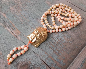 Kette mala ethno boho Buddha  indonesische Glasperlen neon