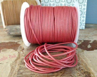 1 Meter  metallic Pink  2mm starkes Lederband