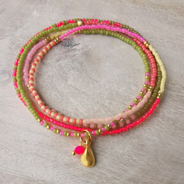 Armband - Muschel - Wickelarmband - pink/grün/rosa/watermelon/gelb