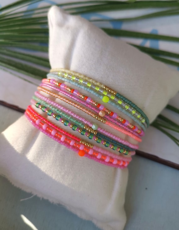 BRACELET Three-row Boho - Miyuki - Glass Beads - Mint - Pink BRACELET Three-row Boho - Miyuki - Glass Beads - Mint - Pink