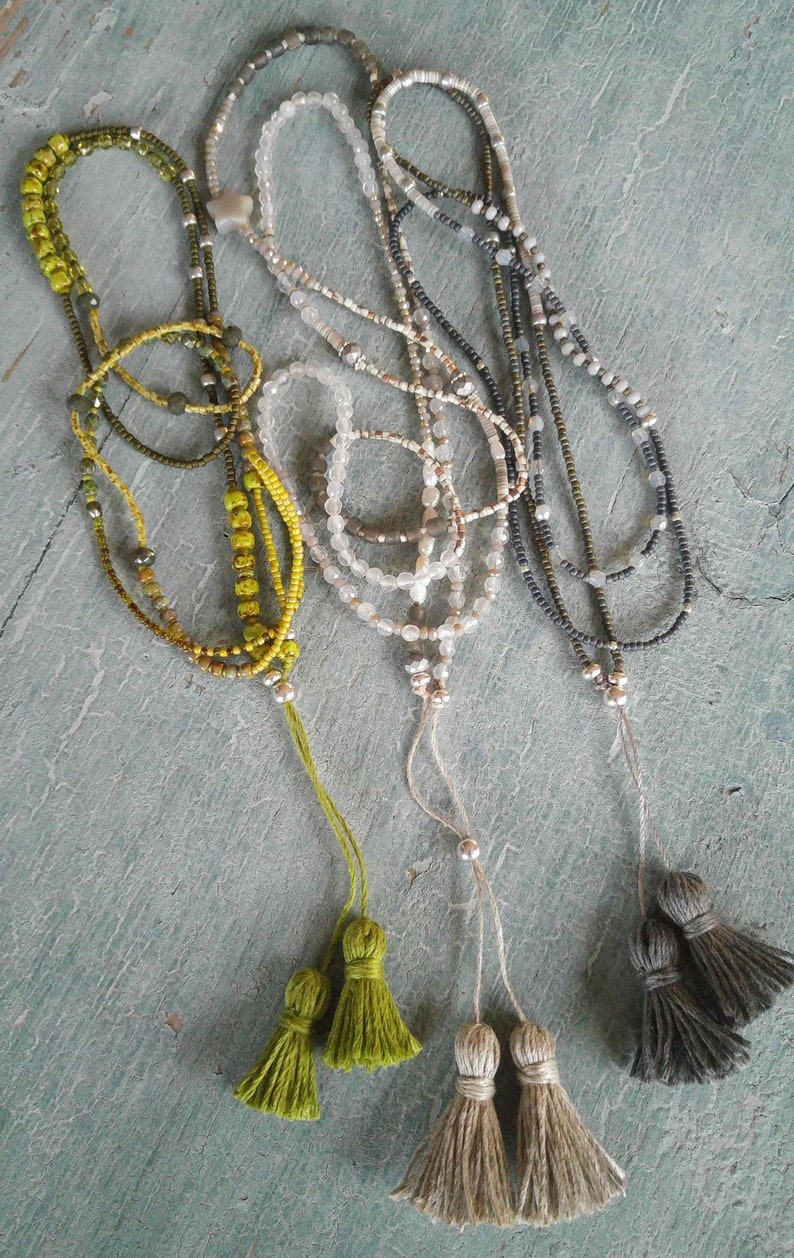 Two in one braceletnecklace green tassel Toho beads