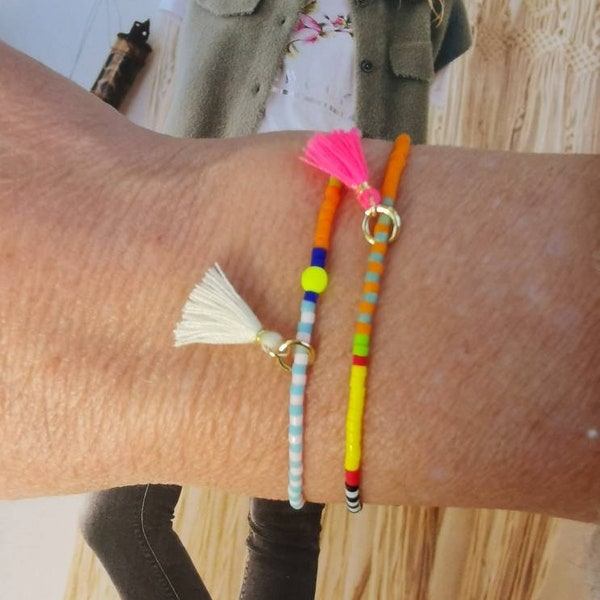 Armband - Miyuki Beads - Quaste - neon - zart