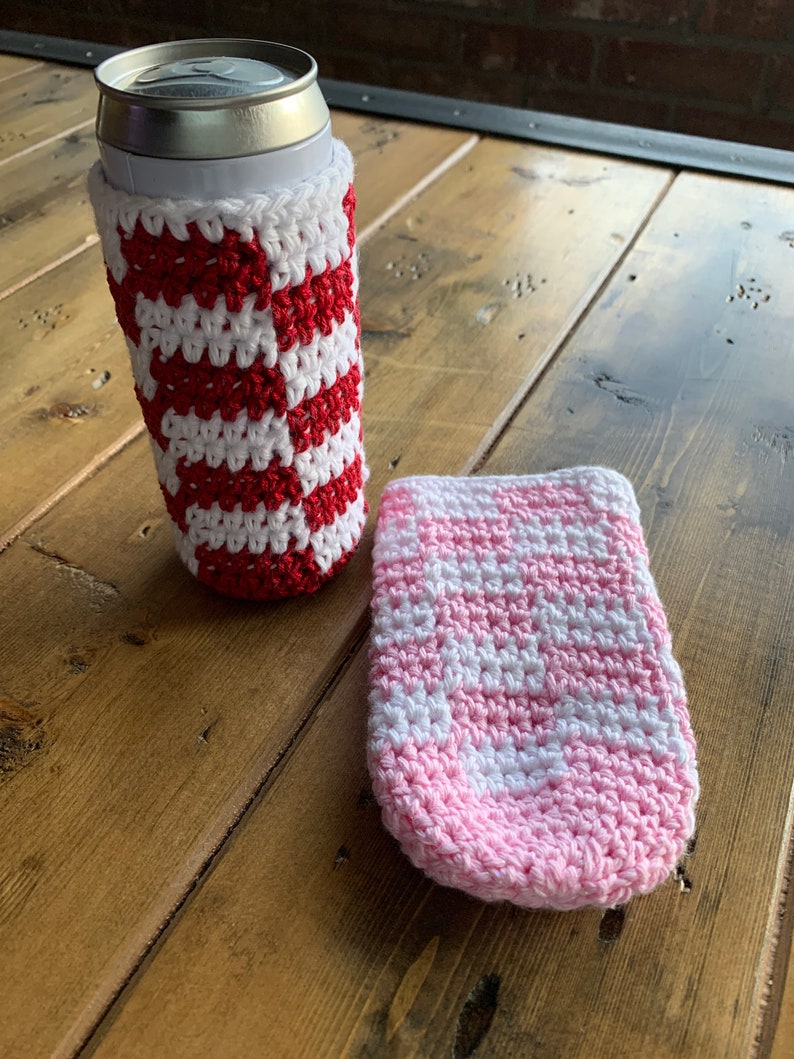 Checkered Crochet Slim Can Cozy Pattern - Etsy