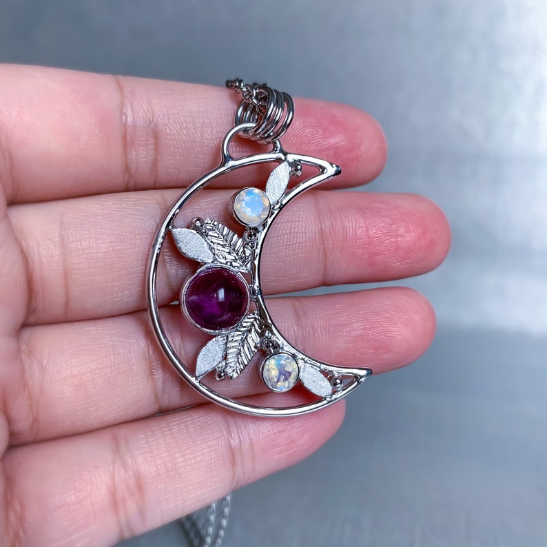 moon pendant Moon necklace moonstone jewelry mom gift crystal moon jewelry amethyst necklace witchy crystal jewelry moon jewelry