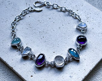 Amethyst bracelet, dendritic agate jewelry, crystal bracelet, teal kyanite, aquamarine jewelry, ooak bracelet, artisan made, ooak jewelry