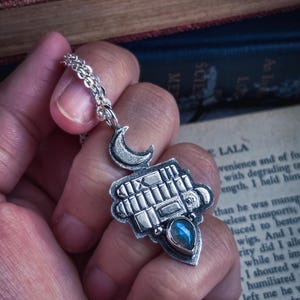 labradorite pendant, bookish jewelry, book lover, book necklace, crystal jewelry, fantasy jewelry, witchy jewelry, silver necklace