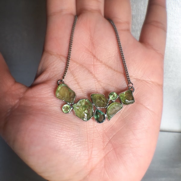 RESERVED Raw peridot necklace, peridot necklace, rough peridot, raw peridot pendant, green necklace, August birthstone, peridot jewelry, gif