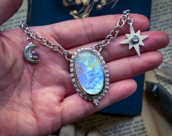 moonstone necklace, celestial jewelry, witchy jewelry, moon necklace, acotar jewelry, fantasy jewelry, fae core, cottage core jewelry