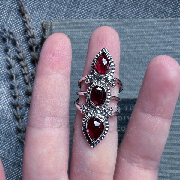 Garnet ring, garnet jewelry, January birthstone, gemstone ring, indie jewelry, handmade silver jewelry, crystal ring, gift for her, mom gift