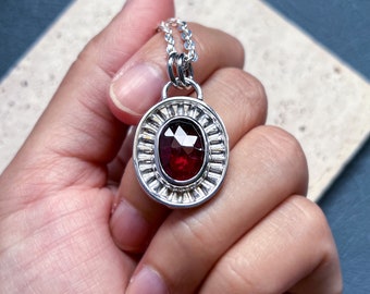 Garnet jewelry, garnet pendant, garnet necklace, crystal jewelry, artisan made jewelry, silver pendant, gift for her, gemstone necklace