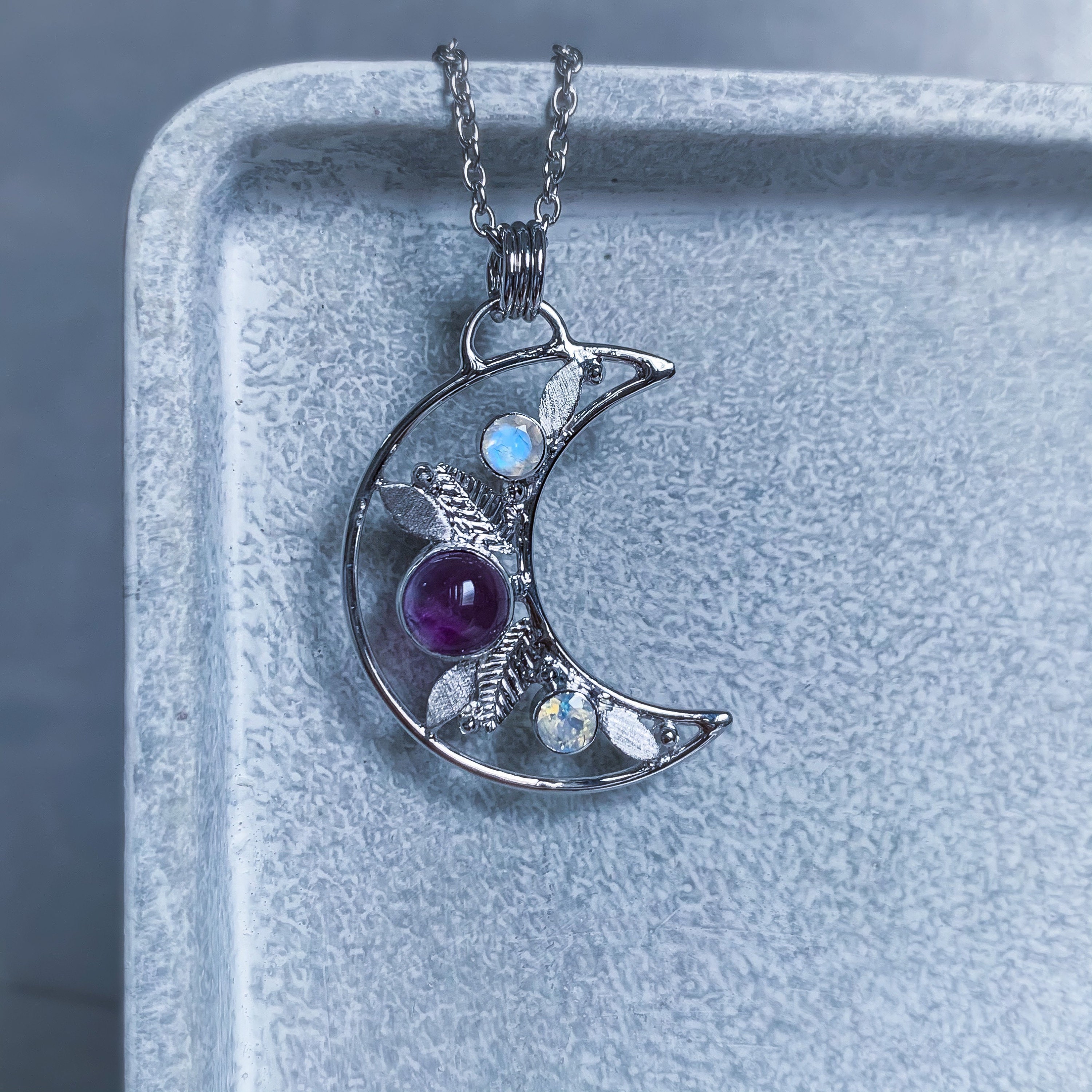 Moon necklace moon jewelry moonstone jewelry amethyst | Etsy