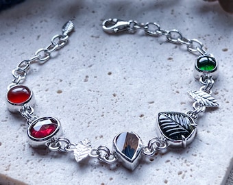 Dendritic agate, garnet bracelet, tourmaline jewelry, silver bracelet, handmade jewelry, crystal bracelet, artisan made, autumn jewelry