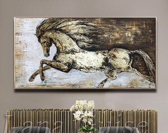 Abstract Painting Large Running Horse Original Painting Textured Contemporary Modern Palette Knife Painting by Lana Guise