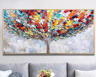 Fresh Start - Tree Painting, Brown Grey Blossom Textured Tree White Flowers Abstract Painting, Modern Palette Knife by Lana Guise