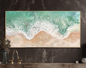 Waves - Large Sea Canvas Abstract Painting Blue Green Sea Landscape Abstract White Painting Textured Sea Painting Gift Living Room Decor