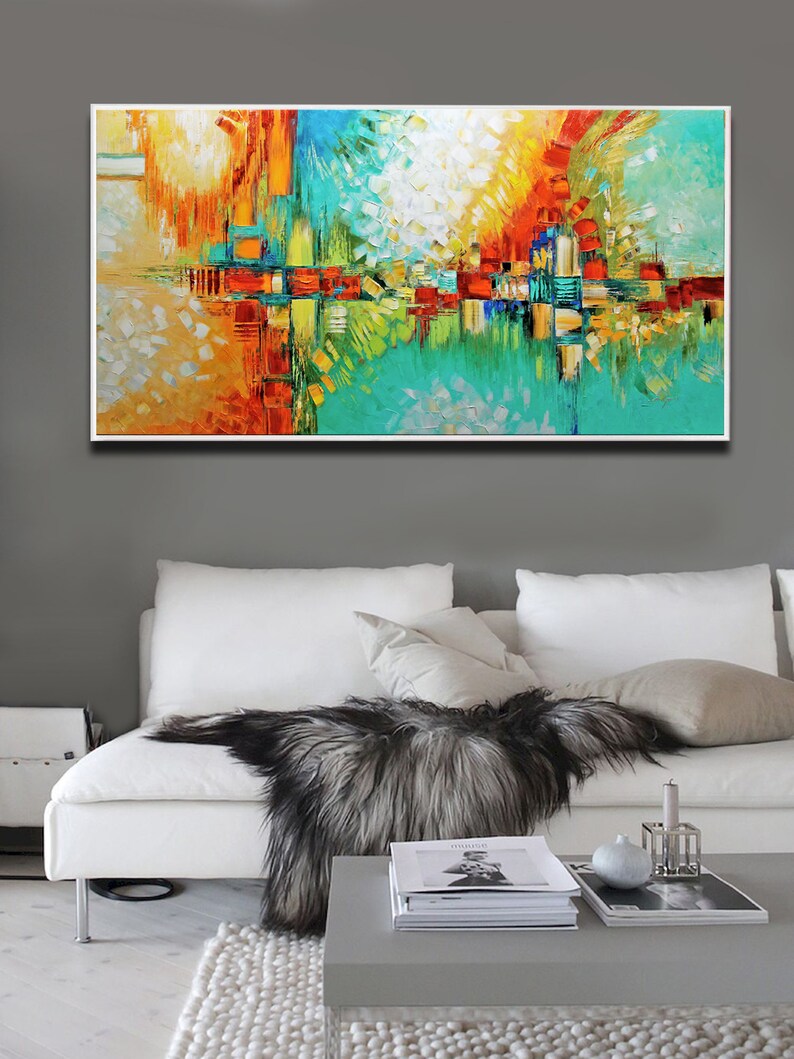 Abstract Painting Colorful Abstract Living Room Painting Large Modern Textured Palette Knife By Lana Guise