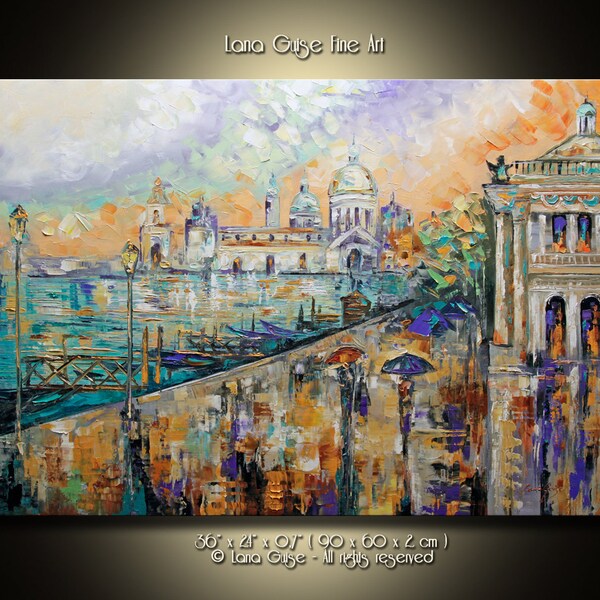 Sunset Reflections Landscape Original ABSTRACT Contemporary Oil Painting Textured Heavy Palette Knife