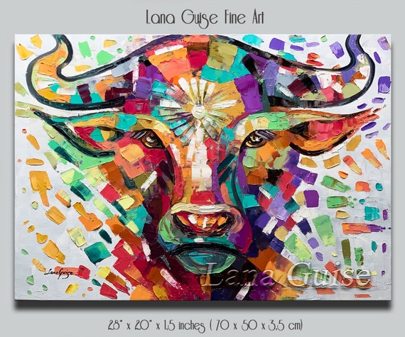 ZOPT04  100% Hand-painted Animal Bull Modern  Abstract  Oil Painting Art 