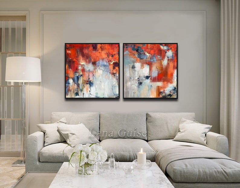 Abstract Painting Set of Two Paintings Large Modern Art Etsy