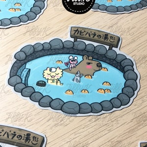 Adesivo de vinil Kawaii - Fonte termal da Capivara {pronto para envio}