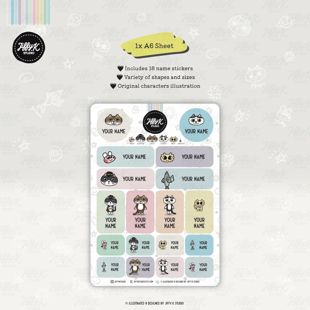 Kawaii Vinyl Name Sticker Label A6 Sheet {custom Made} - Etsy