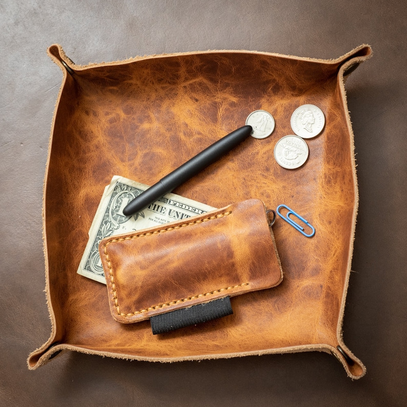 Valet Tray Catchall Tray Coin Dish Leather Desk Organizer Etsy