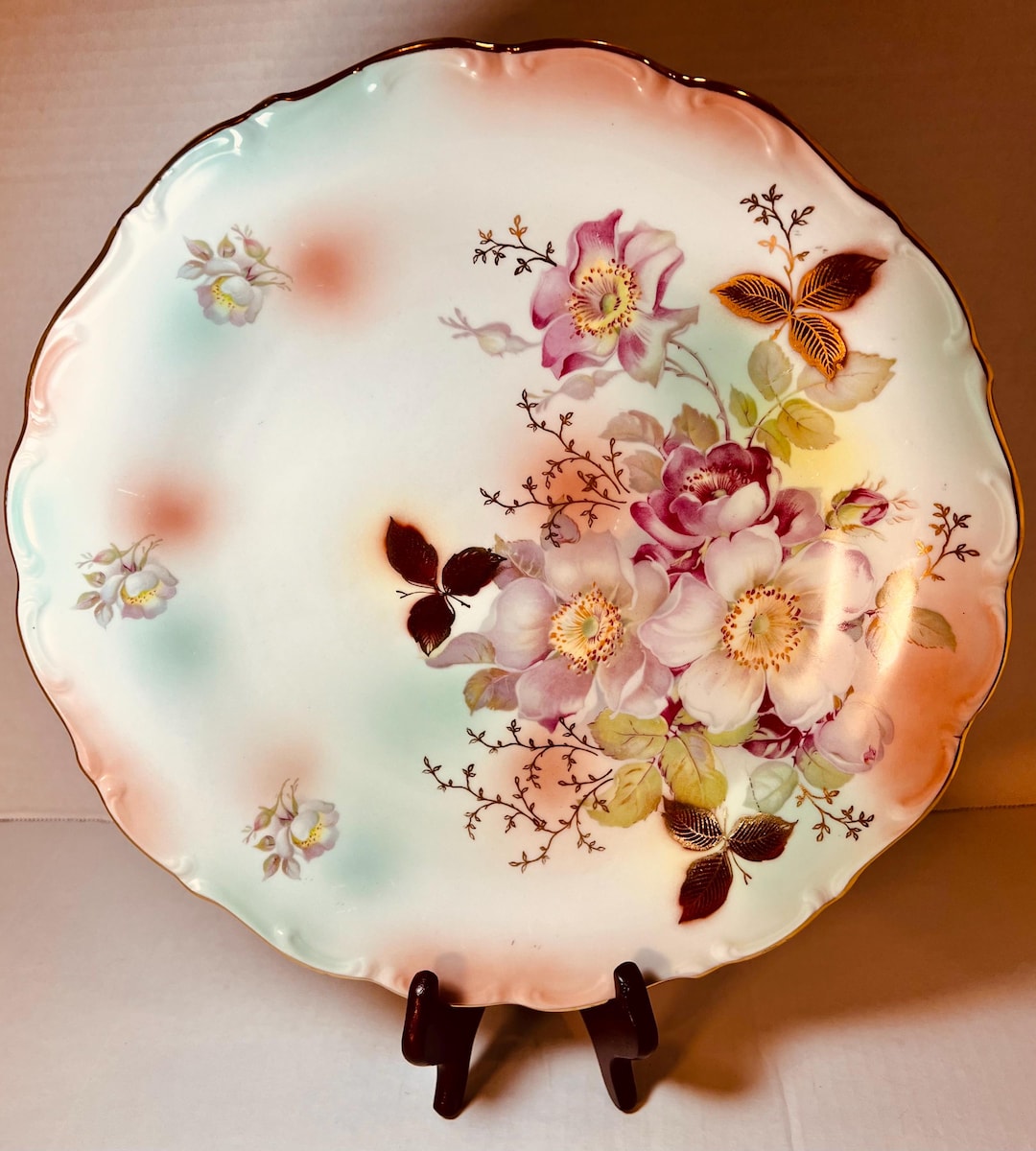 Vintage Schumann Arzberg Bavaria Porcelain Wild Rose Blush Cake Plate ...
