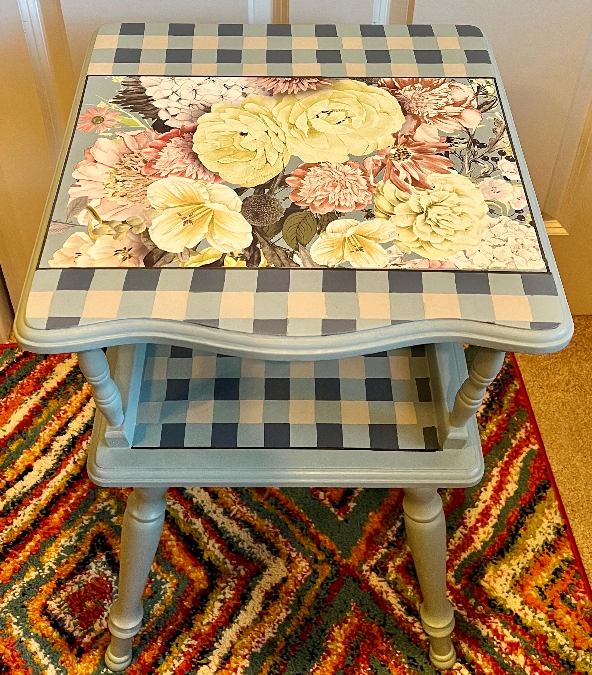 Cottage Style Side Table, Hand Painted and Decorated, Upcycled Vintage